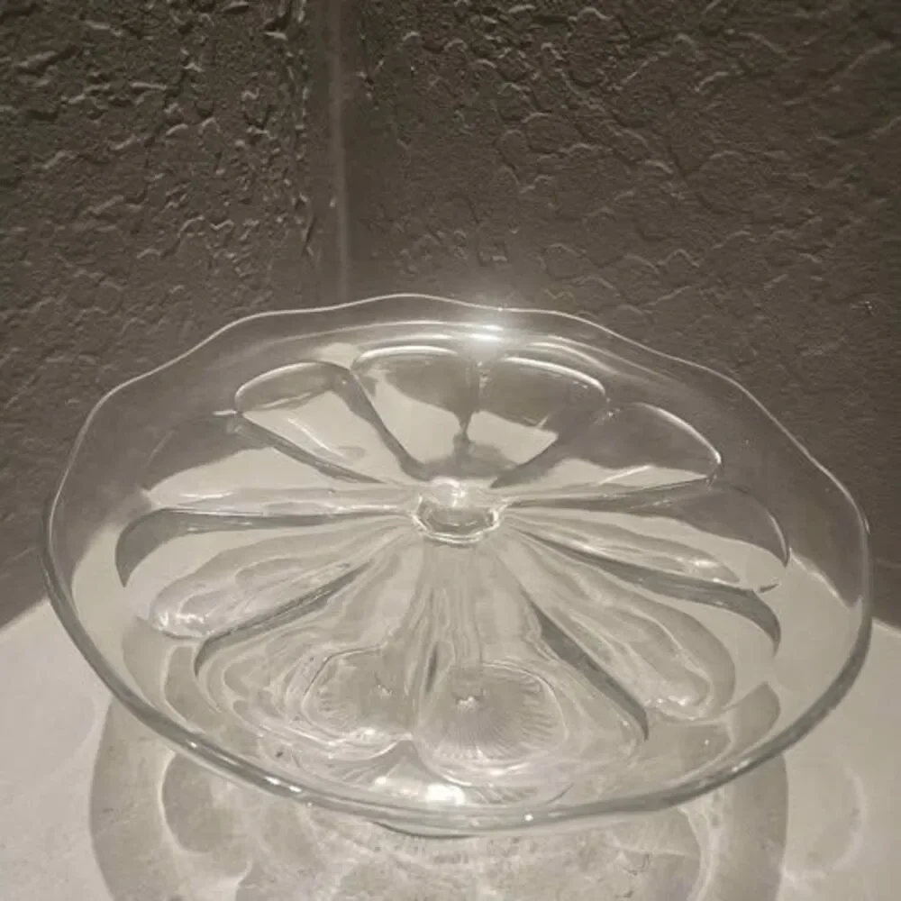Vintage Scalloped Clear Glass Pedestal Cake Stand 9.5